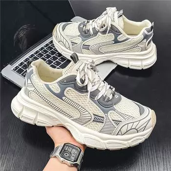 Мужская обувь 2025 года, лето, новые универсальные модные спортивные сетчатые туфли для пап, модные дышащие нескользящие повседневные туфли, кроссовки для бега 39