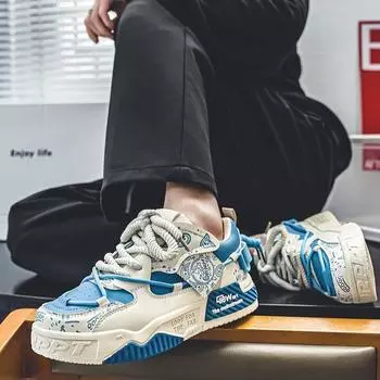 Мужская обувь 2025 года, новая летняя универсальная нишевая оригинальная повседневная обувь на плоской подошве, спортивная толстая подошва, увеличивающая рост, модная обувь 39 чёрный