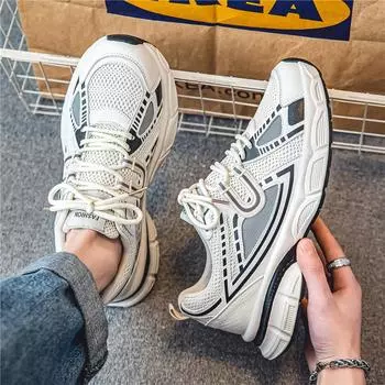 Мужская обувь 2025 года, новая летняя универсальная дышащая сетчатая повседневная обувь для учеников младших классов, для бега, для занятий спортом, для увеличения внутренней высоты, для папы, модная обувь 39 серый