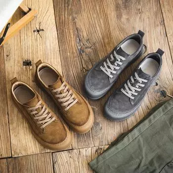 Мужская обувь 2025 года, новая осенняя обувь в британском стиле в стиле ретро, мужская обувь для серфинга, кожаная универсальная обувь для осени и зимы с низким верхом для спорта и отдыха 38 серый