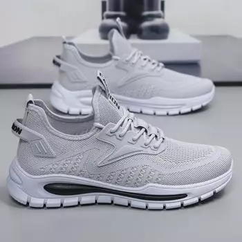 Мужская обувь 2025 года, новая осенняя спортивная обувь из сетчатой ткани, мужская повседневная обувь для студентов, универсальная модная обувь для бега для мужчин 39 серый