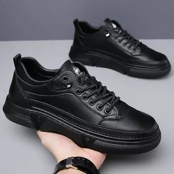 Мужская обувь 2025 года, новая повседневная обувь с мягкой подошвой, модная спортивная и повседневная кожаная обувь, мужская обувь Overboard 38 чёрный