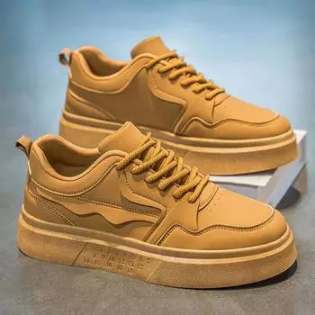 Мужская обувь 2025 года, новая весенняя студенческая мода, универсальные кожаные водонепроницаемые толстые подошвы, износостойкие мужские спортивные повседневные кроссовки 39 standard sneaker size хаки