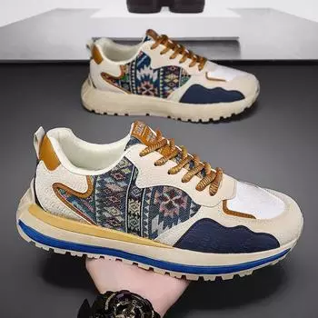 Мужская обувь 2025 года, новая весенняя универсальная спортивная обувь на каждый день, молодежная кожаная обувь на толстой подошве, модные туфли Forrest Gump dad 39 красный