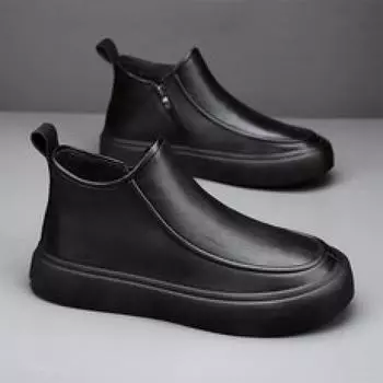 Мужская обувь 2025 года, новые кожаные туфли, короткие, средние, на молнии, повседневные, внутренняя высота увеличивается, новый китайский стиль, подлинный, простой и удобный тренд 39 чёрный