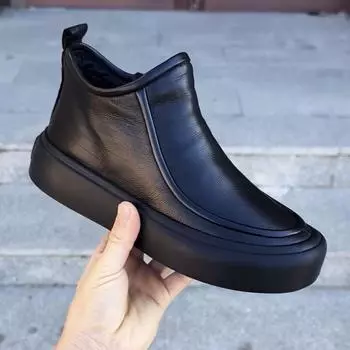 Мужская обувь 2025 года, новые кожаные туфли, короткие, средние, на молнии, повседневные, внутренняя высота увеличивается, новый китайский стиль, подлинный, простой и удобный тренд 38