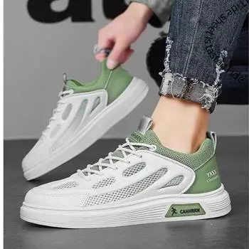 Мужская обувь 2025 года, новые летние дышащие спортивные туфли для отдыха, белые туфли для мужчин, универсальные студенческие туфли для доски с сетчатой поверхностью для мужчин 39 зелёный