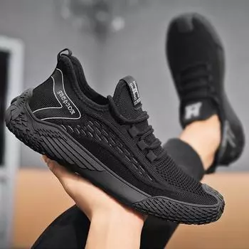 Мужская обувь 2025 года, новые летние дышащие тонкие повседневные туфли, мужские дезодорирующие спортивные беговые летающие тканые туфли с сетчатой поверхностью Tide Shoes 39 серый