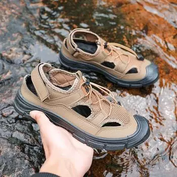 Мужская обувь 2025 года, новые сандалии, тренд, дышащая повседневная обувь, спортивная обувь с ветрозащитными дырками, пляжная обувь 39 темно-коричневого