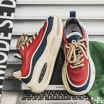 Мужская обувь 2025 года, новый модный тренд весны, спортивная повседневная обувь, мужская универсальная толстая подошва, повышающая износостойкость, папины туфли 39 красный