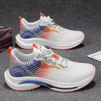 Мужская обувь 2025 года, новый осенний тренд, универсальная летающая тканая сетка, дышащая, взрывная вращающаяся кнопка, спортивная, модная обувь для папы 39