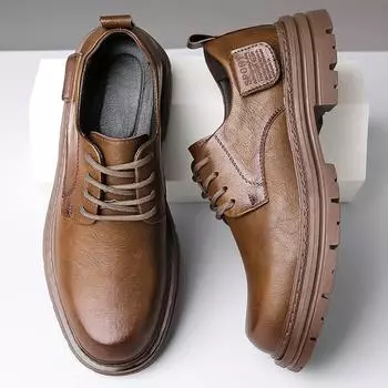Мужская обувь 2025 года, осень и зима, новые спортивные туфли для отдыха, британская воловья кожа, деловые туфли с низким верхом, ботинки Martin, модная обувь для мужчин 38 коричневый
