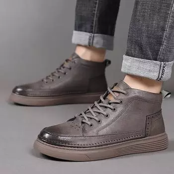 Мужская обувь 2025 года, осень, новые кожаные повседневные туфли с мягкой подошвой, дышащие, модные, универсальные, бархатные, повседневные туфли из кожи, мужские туфли для скейтбординга 38