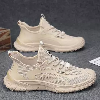Мужская обувь 2025 года, весна, дышащая повседневная обувь, которую можно носить, модные корейские кроссовки, корейская популярная обувь знаменитостей в Интернете 39 бежевый