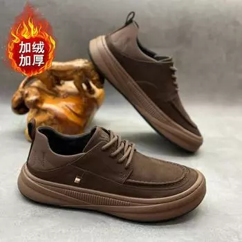 Мужская обувь 2025 года, весна и осень, повседневная кожаная обувь, универсальная, британская, мягкая, на платформе, красивая, модная, ретро, широкая, модная 39