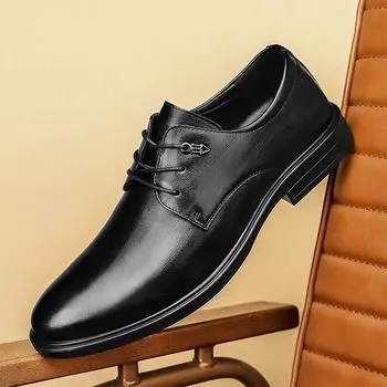 Мужская обувь 2025 года, весна, новинка, повседневная, на работу, для бизнеса, развлечений, официальная, кожаная обувь, мужская, на низком каблуке, повседневная, модная обувь 39 чёрный