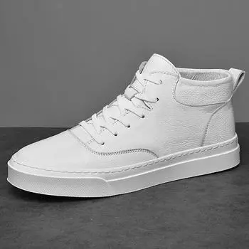 Мужская обувь 2025 года, весна, новый молодежный тренд, высокие повседневные туфли на платформе, мужские кожаные спортивные туфли белого цвета 38 белый