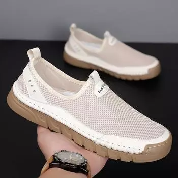 Мужская обувь 2025 лето дышащие сандалии из полой сетки мужские туфли на одной педали легкие туфли с отверстиями 2025 38 белый