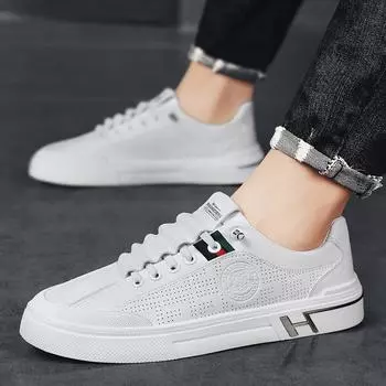 Мужская обувь 2025 новая осенняя повседневная маленькая белая обувь на доске дышащая и универсальная кожаная обувь на одной педали мужская спортивная белая обувь модная обувь 39