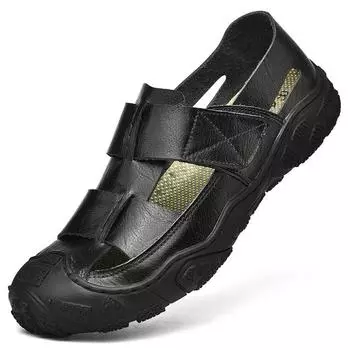 Мужская обувь 2025 новые кожаные сандалии туфли для вождения весенняя мужская уличная дышащая повседневная обувь летняя обувь с закрытым носком пляжная обувь 38