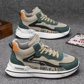 Мужская обувь 2025 Весна Осень Новые Толстые Подошвы Нескользящие Износостойкие Повседневные Туфли Модные Шнуровка Платформа Легкие Кроссовки 39 зелёный