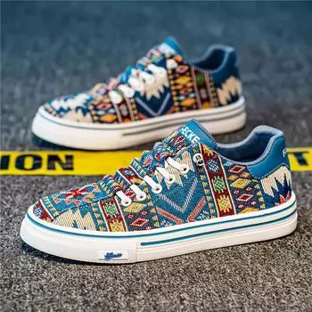 Мужская обувь 2025 весна новые парусиновые туфли легкие ретро принты модный взрыв универсальные повседневные туфли мужские 39