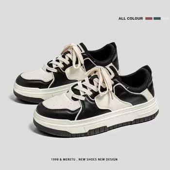 Мужская обувь 24 Популярная мода Универсальная нишевая студенческая обувь в американском стиле для скейтбординга Черная и белая спортивная обувь на толстой подошве для мужчин Women s size 36 чёрный