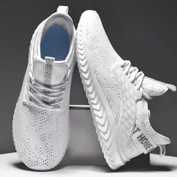 Мужская обувь 39–48, универсальная повседневная спортивная обувь большого размера с сетчатой поверхностью, полые белые летающие тканые тонкие мужские кроссовки для бега 39 чёрный