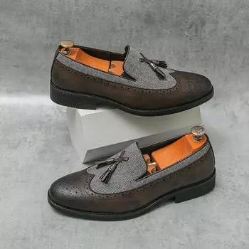 Мужская обувь 46 большого размера, новые повседневные кожаные туфли, модные кожаные туфли с одной педалью, модные мужские кожаные туфли с бахромой 38