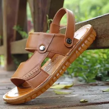 Мужская обувь без шнуровки из спилка, мягкие мужские пляжные летние мужские сандалии, тапочки на плоской подошве, шлепанцы 38 коричневый