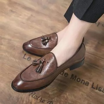 Мужская обувь больших размеров, британский стиль, деловые туфли, мужские весенние туфли с заостренным носком и одной педалью, повседневные кожаные туфли небольшого размера Tide 38 коричневый