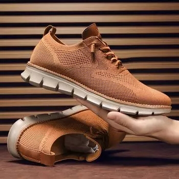 Мужская обувь больших размеров из цельного плетеного трикотажа, дышащая нескользящая обувь на шнуровке для повседневной носки на открытом воздухе 40 белый