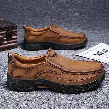 Мужская обувь больших размеров из воловьей кожи без шнуровки для занятий спортом на открытом воздухе, противоскользящая обувь для альпинизма для отдыха 39 чёрный