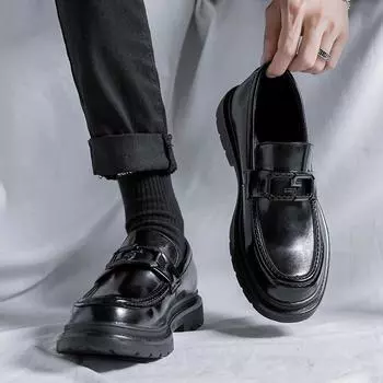 Мужская обувь больших размеров, летние дышащие мокасины 45, модные британские деловые мужские повседневные кожаные туфли с одной педалью 3501-R 39 чёрный