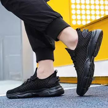 Мужская обувь больших размеров, летняя сетчатая поверхность, дышащая, легкая, повседневная обувь для бега 38 чёрный