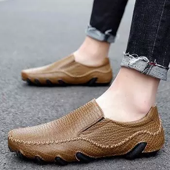 Мужская обувь больших размеров, летняя универсальная обувь Doudou, деловые кожаные туфли с крокодиловым узором, ленивые туфли для вождения с одной педалью 38 коричневый