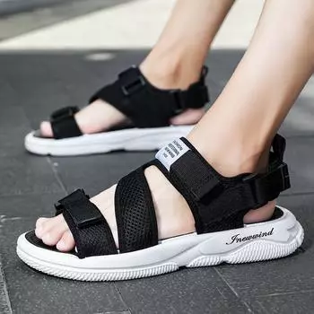 Мужская обувь больших размеров, мужские летние повседневные тапочки, нескользящие пляжные сандалии 39 чёрный