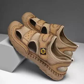 Мужская обувь больших размеров, новая летняя уличная пляжная обувь без шнуровки, дышащая повседневная обувь ручной работы 38 чёрный