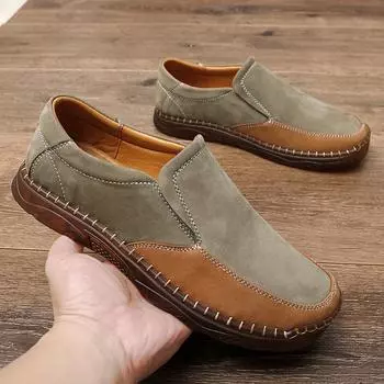 Мужская обувь больших размеров, новая нескользящая повседневная кожаная обувь без шнуровки с мягкой подошвой, модные модные лоферы 38 хаки