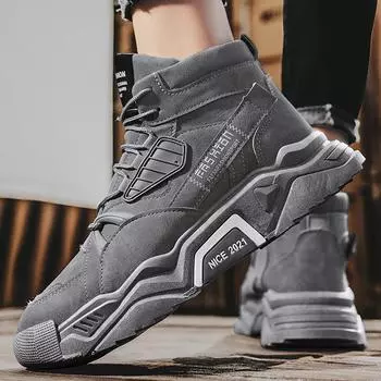 Мужская обувь больших размеров, однотонная, на толстой подошве, модная, трендовая, для активного отдыха, с высоким верхом, повседневная обувь для папы 39 чёрный