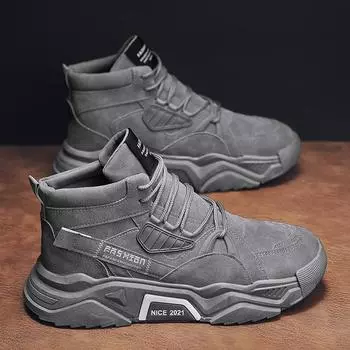 Мужская обувь больших размеров, однотонная, на толстой подошве, модная, трендовая, для активного отдыха, с высоким верхом, повседневная обувь для папы 39 чёрный