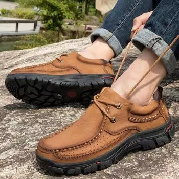 Мужская обувь больших размеров, повседневная кожаная обувь, мужская уличная рабочая обувь из натуральной кожи для отдыха, нескользящая обувь на мягкой подошве на платформе 38