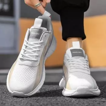 Мужская обувь больших размеров с сеткой для спорта, отдыха, дышащая, легкая, с мягкой подошвой, универсальная и повседневная обувь на весну и осень 46 белый