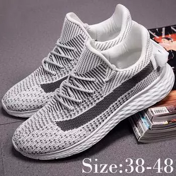 Мужская обувь большого размера 38-48, сверхлегкие кроссовки с дышащей сеткой и летающей тканью 39 чёрный