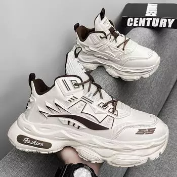 Мужская обувь большого размера 45, осень-зима 2024, новая 46, дышащая спортивная и повседневная обувь, высокие меховые туфли для папы 39 бежевый