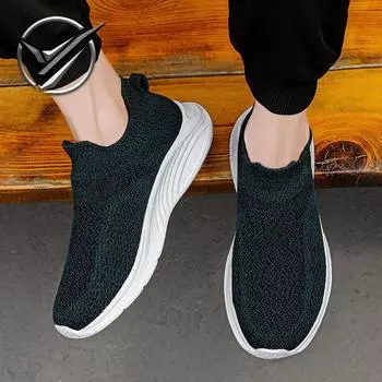 Мужская обувь большого размера 47, летающая плетеная обувь на весну и осень, низкие носки, сетчатая поверхность, повседневная спортивная обувь для среднего и пожилого возраста 39 чёрный