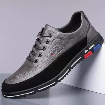 Мужская обувь большого размера 50 размер 2024 осень новые мужские повседневные кожаные туфли мужские туфли на мягкой подошве с мягкими боками на шнуровке 8766 38 чёрный