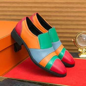 Мужская обувь большого размера четыре сезона новая повседневная кожаная обувь модная мужская в британском стиле сочетание цветов обувь жениха для свадьбы 38