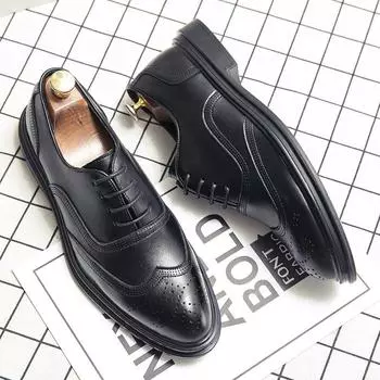 Мужская обувь большого размера, четыре сезона, новые повседневные кожаные туфли, модные мужские деловые туфли, трендовые свадебные туфли с гравировкой 37