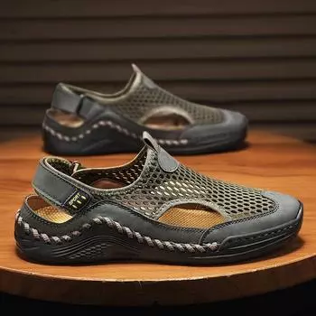 Мужская обувь большого размера, летняя сетчатая тонкая мужская обувь-мешок, сандалии для спорта на открытом воздухе, походы, нескользящая пляжная обувь 38 коричневый
